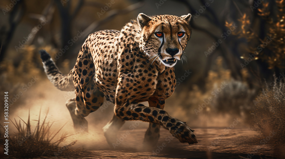 Naklejka premium Cheetah running in the desert,generative ai