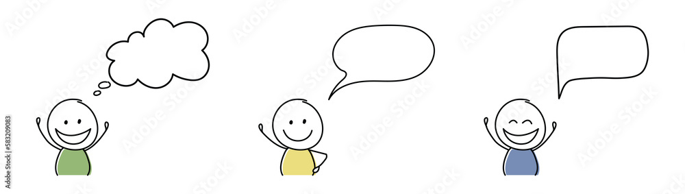 Happy stickman with empty speech bubbles. Vector Happy stickman with empty speech bubbles. Vector