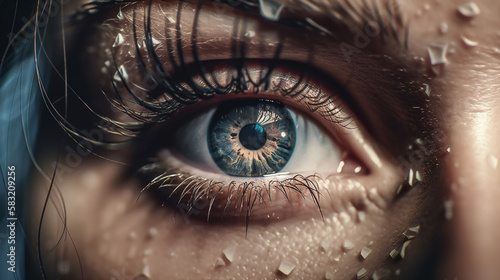 Close-up of a woman's blue eye. Macro shot.generative ai