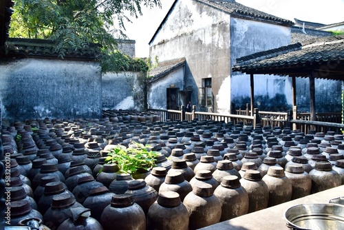 Rice Wine Jars in a courtyard. Wuzhen,  China.  photo