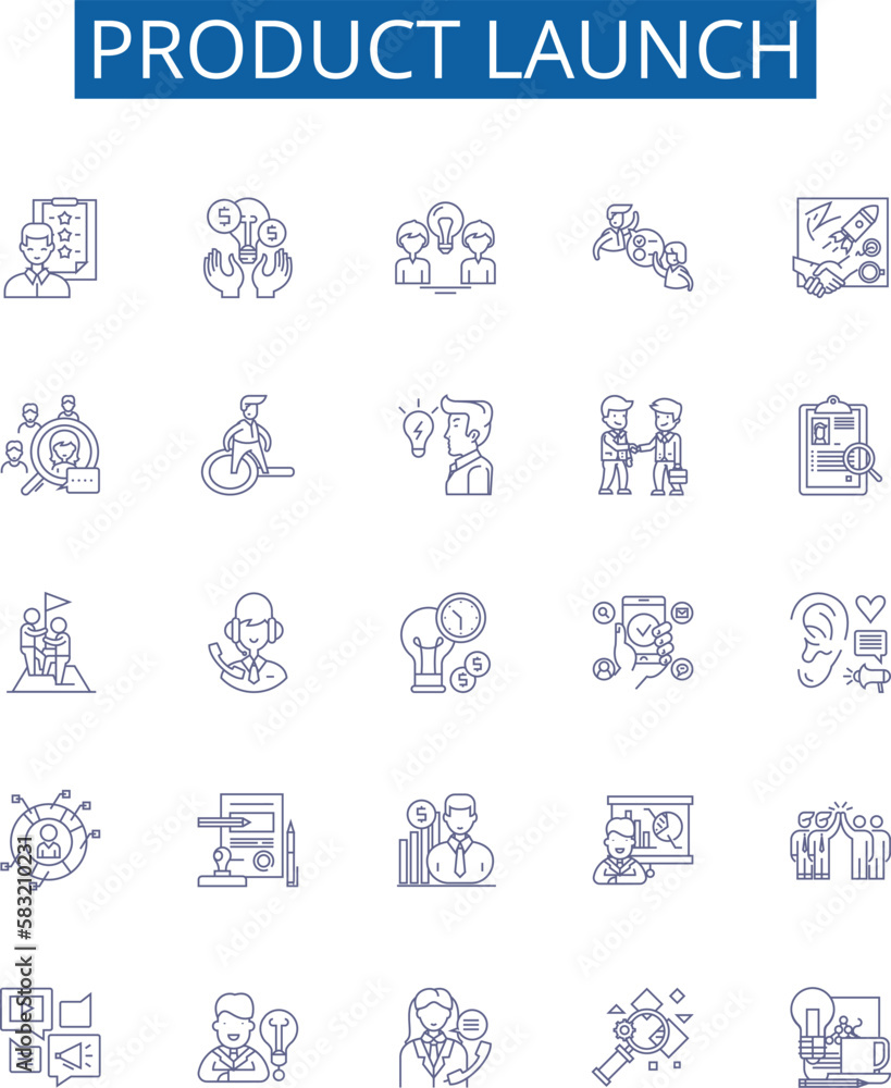 Vecteur Stock Product launch line icons signs set. Design collection of ...