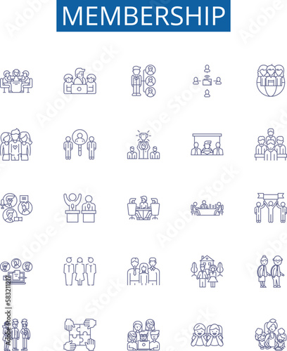 Membership line icons signs set. Design collection of Enrollment, Subscription, Admittance, Association, Access, Permit, Affiliation, Franchise outline concept vector illustrations