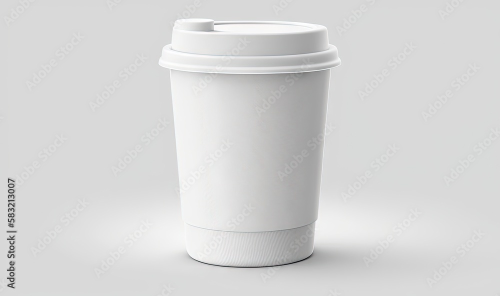 a white coffee cup with a lid on a gray background with a shadow of the cup on the ground and a white background with a shadow of the cup. generative ai a white coffee cup with a lid on a gray background with a shadow of the cup on the ground and a white background with a shadow of the cup. generative ai