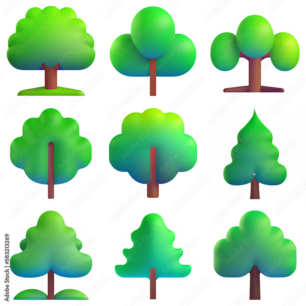 Fototapeta premium 3D Tree Icon Set