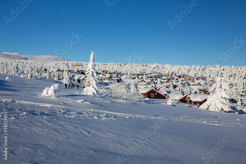 Winter landscape with snow and blue sky in Trysil municipality, Hedmark county,Norway