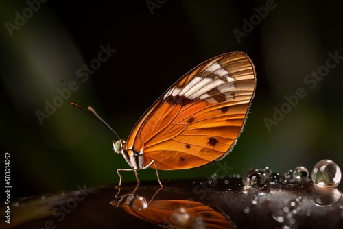A butterfly resting on a water droplet Generative AI