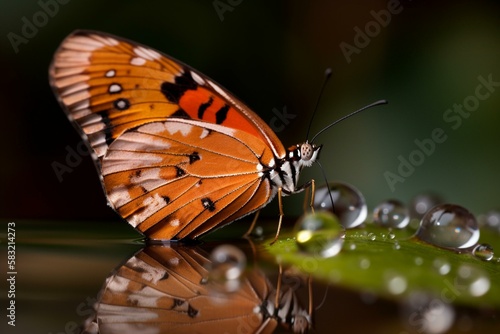 A butterfly resting on a water droplet Generative AI © Катерина Євтехова