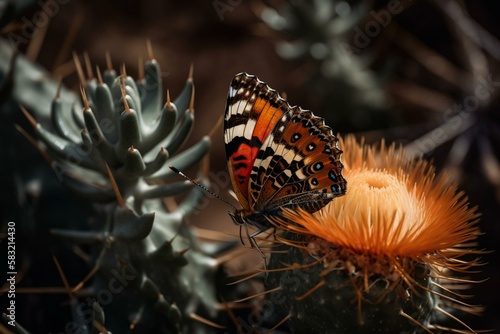 A butterfly on a prickly plant Generative AI