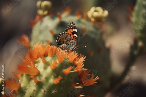 A butterfly on a cactus Generative AI
