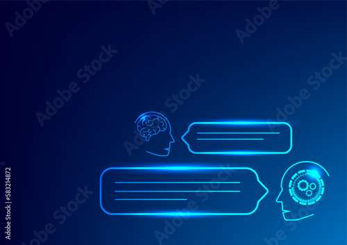 chatbot, chat with ai. Digital chat bot. Human ask bot. Bot conversation. Smart ai chat bot communicates with human. GPT technology blue background futuristic