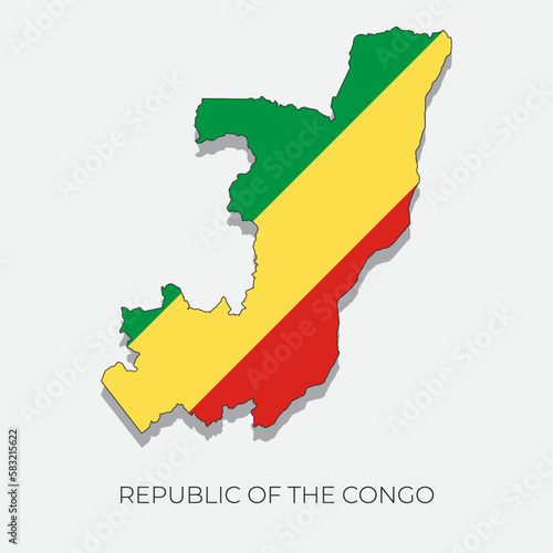Republic of the Congo map and flag. Detailed silhouette vector illustration