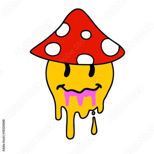 Acid smile face with brain. Melted rave