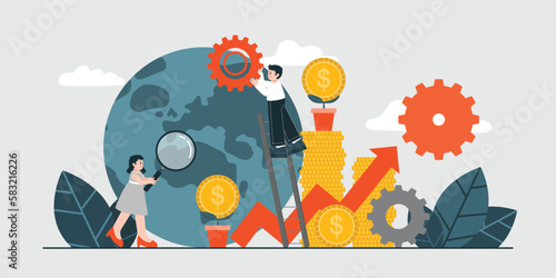 Male And Female, Business, Worldwide, Growth, Investment, Finacial, Vector, Illustration