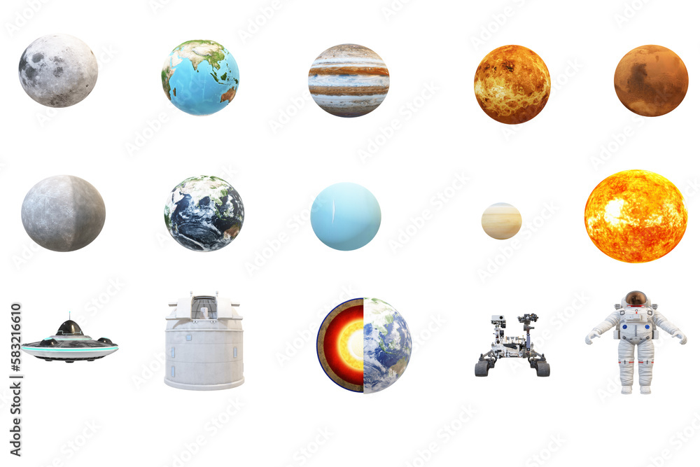 Planets of the solar system, 3D rendering isolated on white background ...