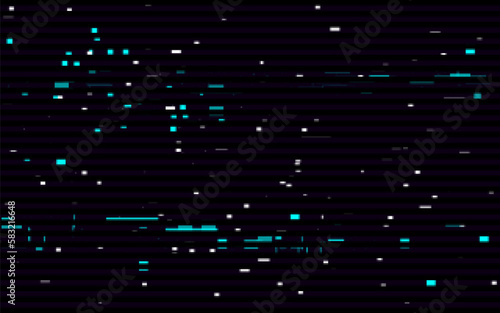 Glitch digital. Broken video screen. Distorted color shapes. Abstract noise effect. Random glitched pixels. Bright futuristic elements. Vector illustration