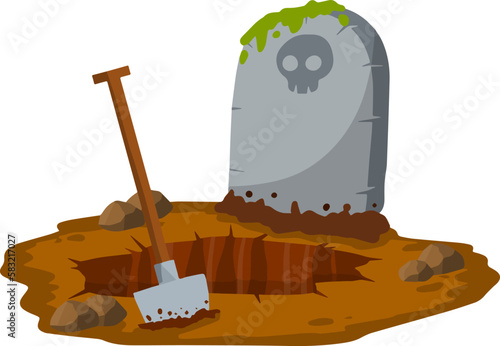 Stone tombstone stands on ground