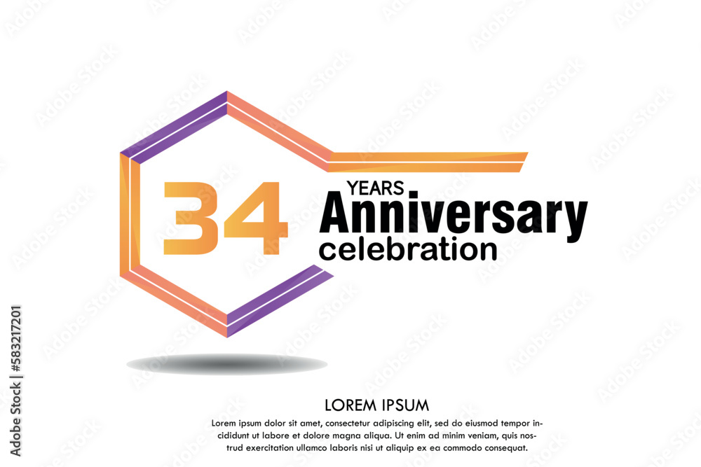 34th years anniversary celebration isolated logo with colorful number and frame text on white background vector design 34th years anniversary celebration isolated logo with colorful number and frame text on white background vector design