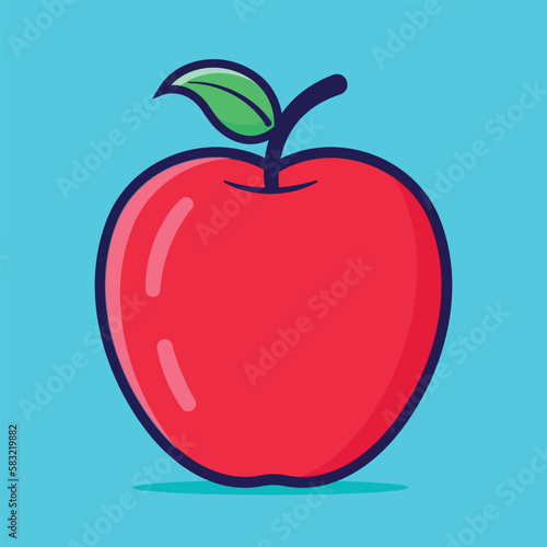 Red apple vector, apple cartoon illustration, apple vector sticker, Red apple with green leaf