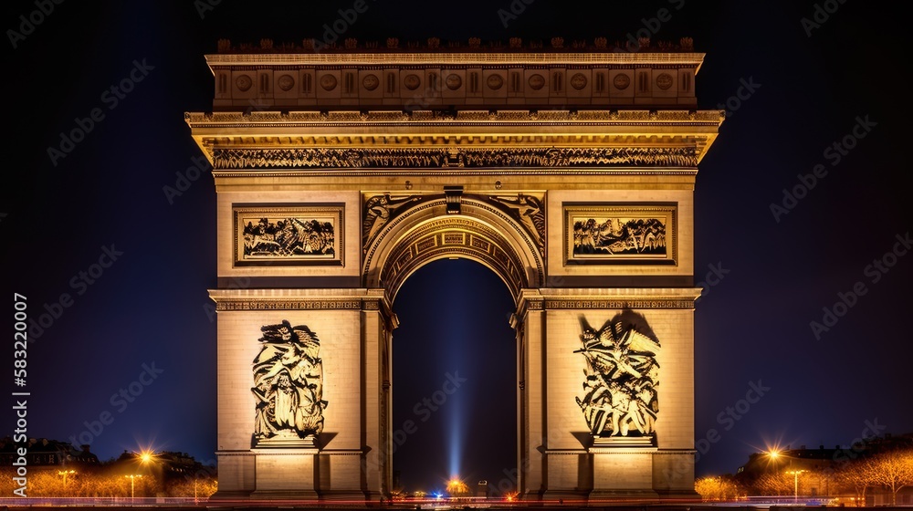 Arc de Triomphe, Paris. Incredibly beautiful and romantic France. Generative AI