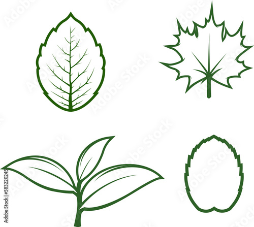 set of green leaf silhouette logo vector