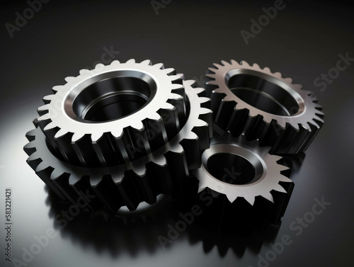 Three gear cogs turning together signifying the mutual success of ethical practices and corporate performance.. AI generation.