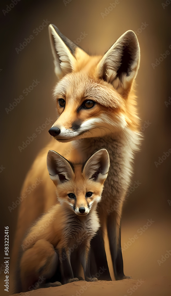 fox and baby fox. Generative AI