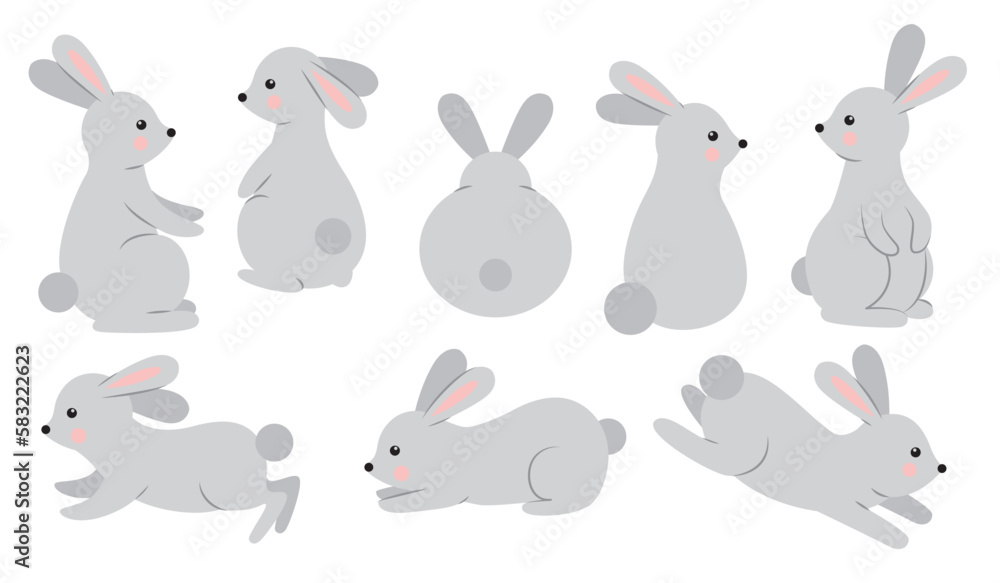 Set of rabbits in different poses Set of rabbits in different poses