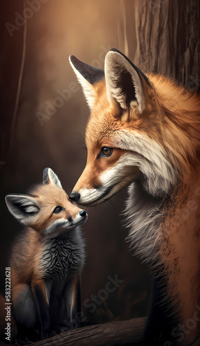 fox and baby fox. Generative AI