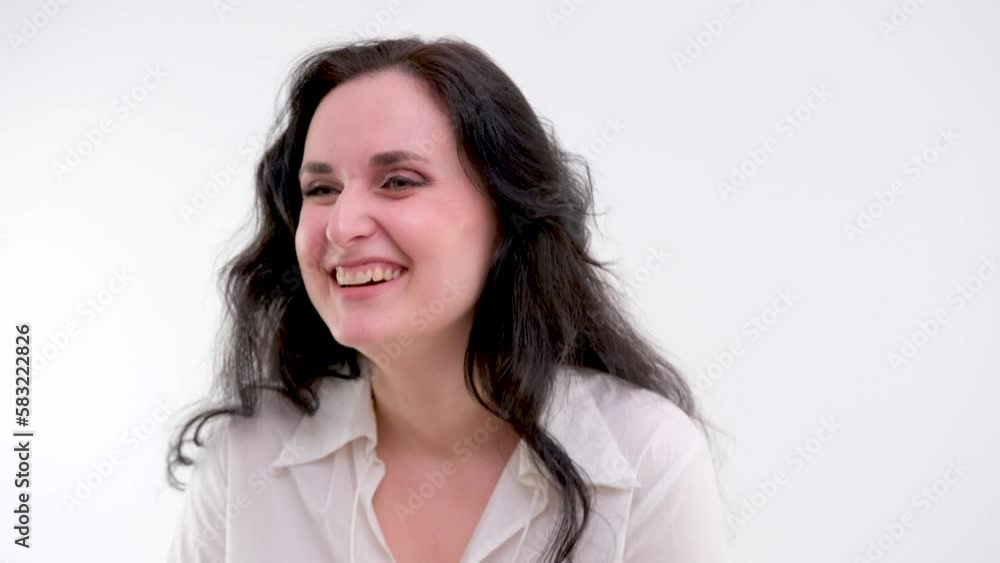 Slow motion close up portrait of an adult woman,smiling presenting with her optimistic,carefree ,vibrant attitude and sparkling white teeth.Concept of happy mood,oral hygiene,dental care. High quality Slow motion close up portrait of an adult woman,smiling presenting with her optimistic,carefree ,vibrant attitude and sparkling white teeth.Concept of happy mood,oral hygiene,dental care. High quality