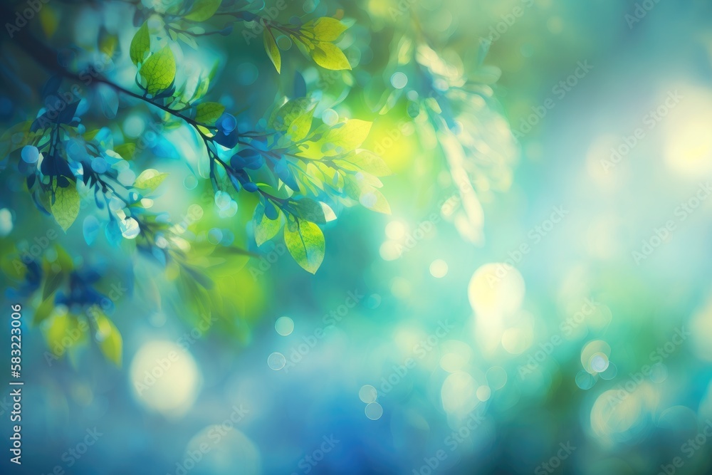 Beautiful spring nature background with bokeh and sun rays