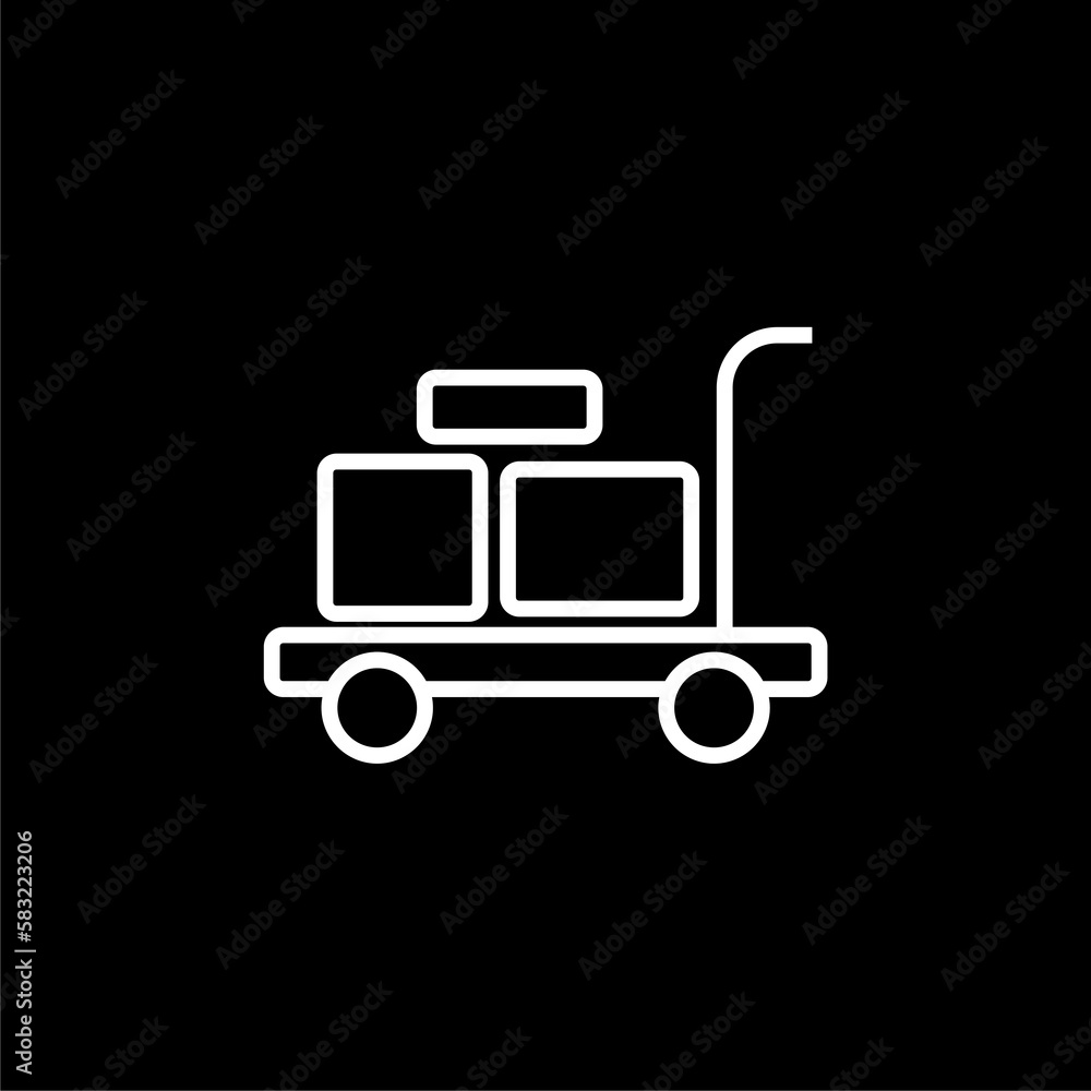 Trolley suitcase icon isolated on black background. Traveling baggage sign.