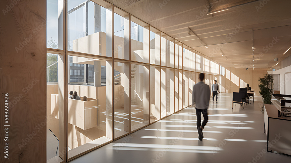 Fototapeta premium Modern Contemporary Office Hallway, People Walking