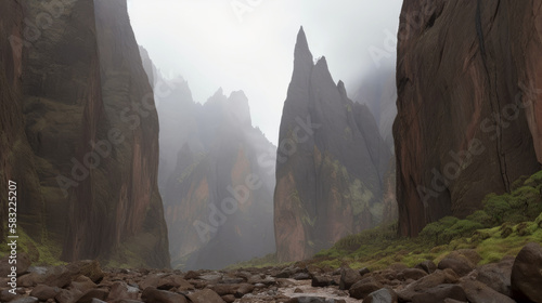 Cirque de Mafate, Dos d'Ane, Reunion Island. Incredibly beautiful and romantic France. Generative AI