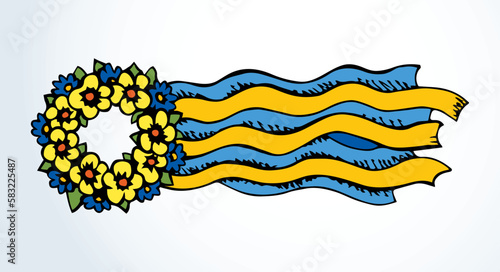 Ukrainian wreath with ribbons. Vector drawing
