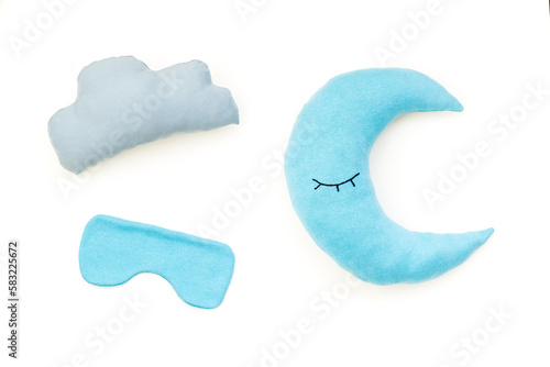 Cute moon pillow with cloud. Bedding for good sleep and rest