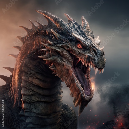 Photo Realistic Illustration of a Dragon, Generative AI Technology  © atul