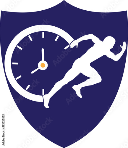 Time run vector logo template. This design use clock and forr symbol. Suitable for management. photo