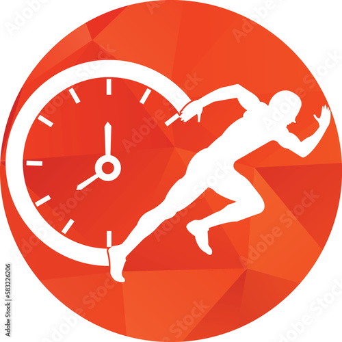 Time run vector logo template. This design use clock and forr symbol. Suitable for management. photo