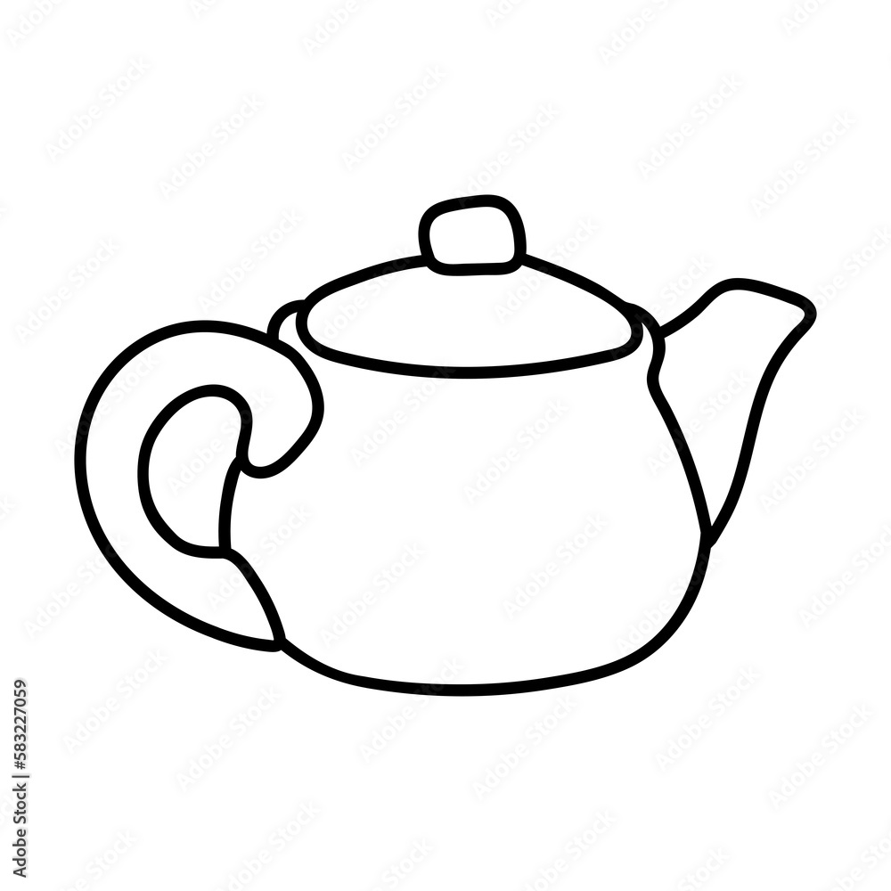 BLACK LINE FREEHAND DRAWN CERAMIC TEAPOT, KETTLE ISOLATED BLACK LINE FREEHAND DRAWN CERAMIC TEAPOT, KETTLE ISOLATED