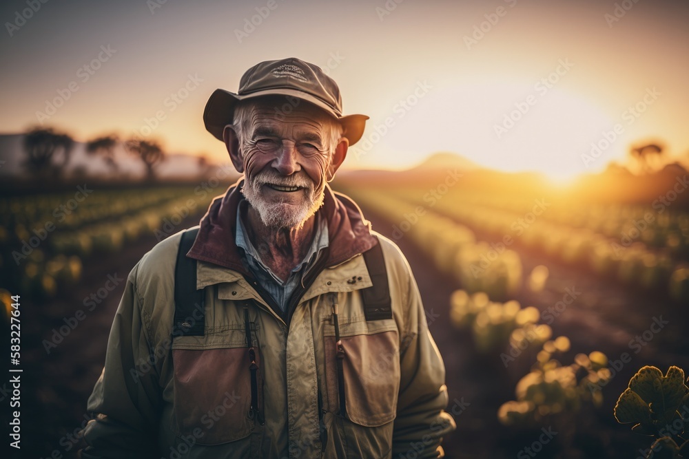 Portrait of a Farmer with a Field of Crops in the Background (Generative AI)