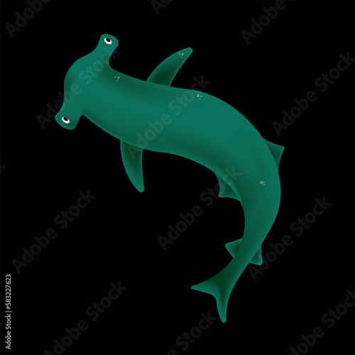 Hammerhead shark underwater giant animal cartoon character design flat vector illustration isolated on background. Seafood shop logo, signboard, restaurant menu, fish market, banner, poster design