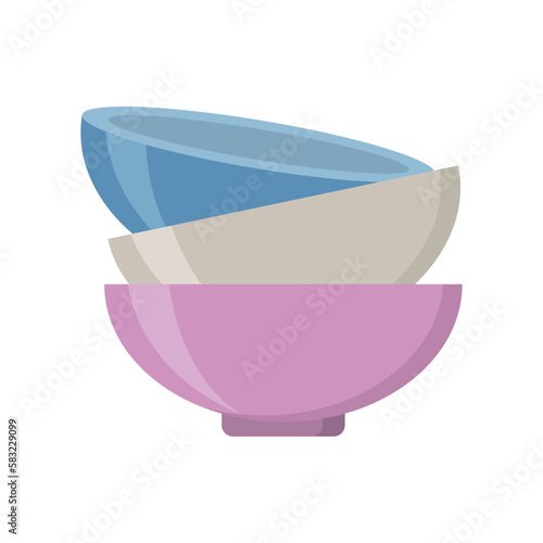 three plates lying in each other. unwashed dishes. vector simple flat cartoon illustration