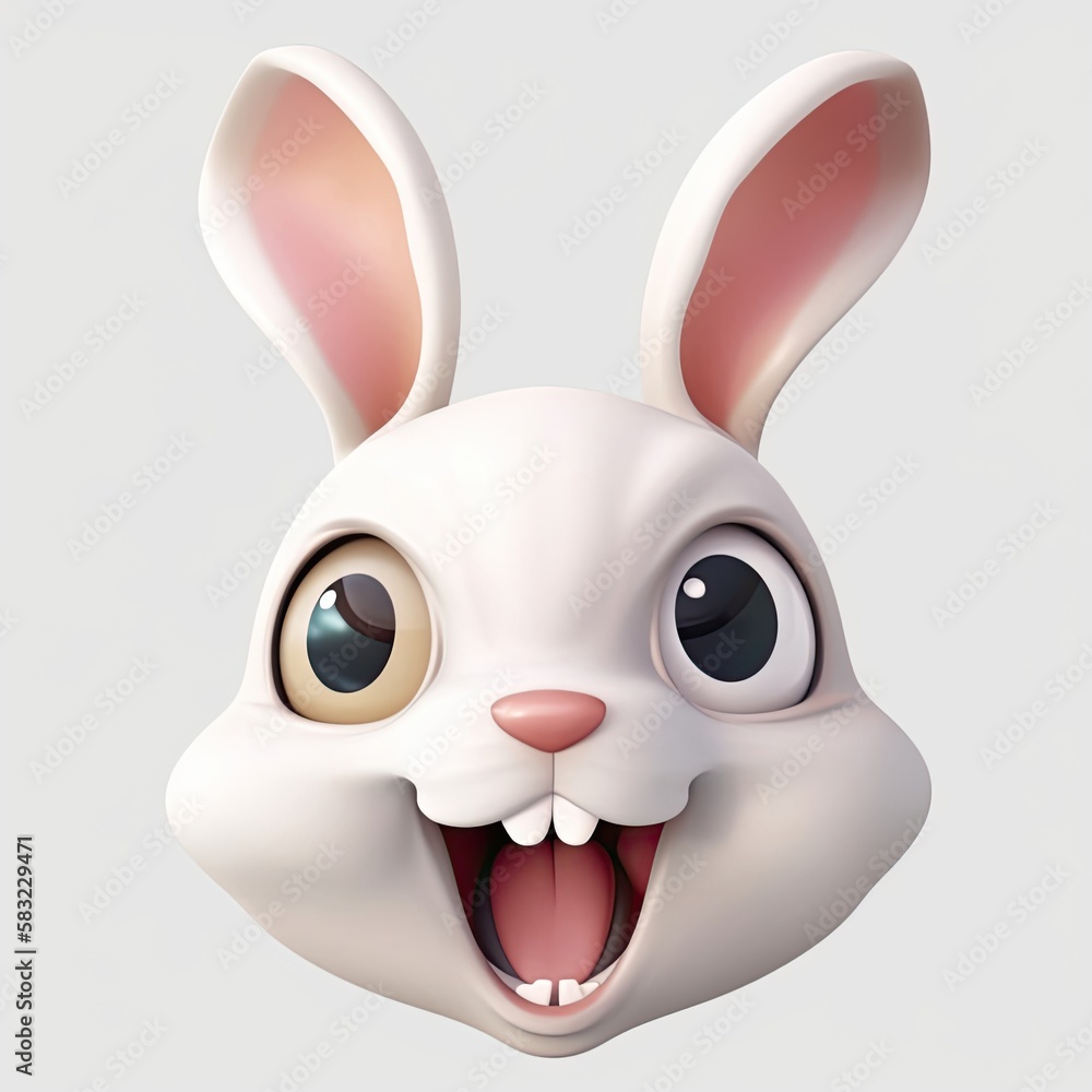 Bunny Surprised Facial Expression On Blank Background Generative AI