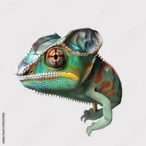 Chameleon Animal Ambivalent Facial Expression On Blank Background Generative AI