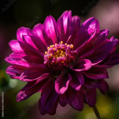 A vibrant magenta flower standing in a blaze of its own beauty in the sunshine. Trendy color of 2023 Viva Magenta.. AI generation.