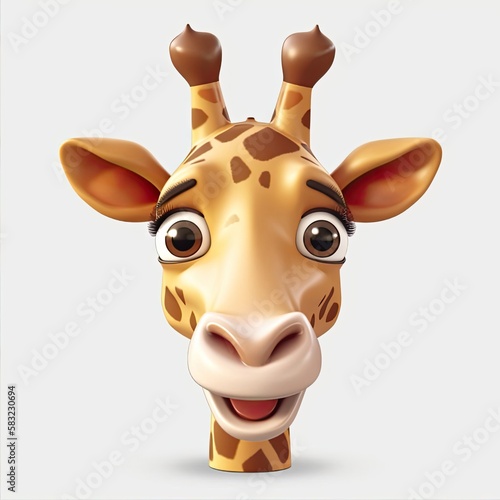 Giraffe Surprised Facial Expression On Blank Background Generative AI