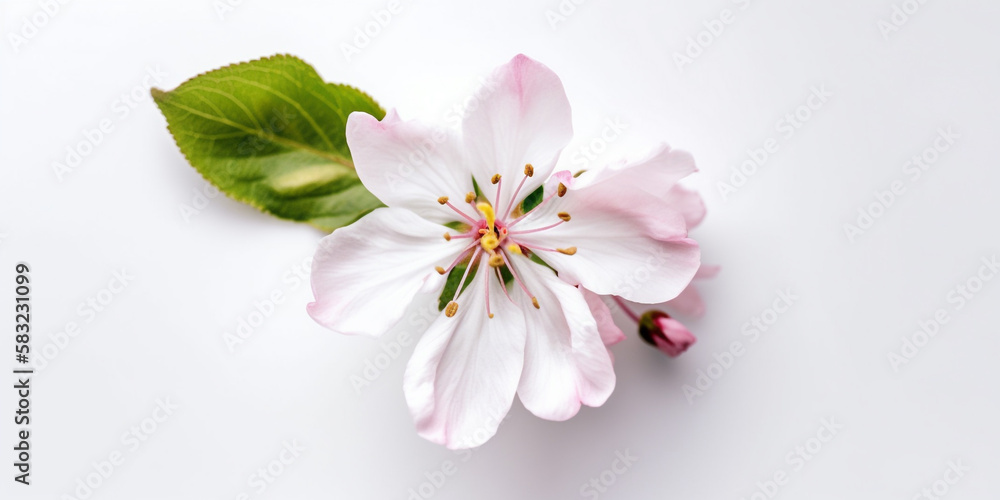 The Freshness of Spring Embodied in Japanese Cherry Blossoms. AI Generated Art. Whitespace, Wallpaper, Background. Beauty Concept. Timeless.