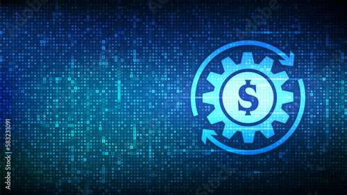 Fintech icon made with currency symbols. Financial technology, online banking and crowdfunding. Business investment payment technology concept. Background with currency signs. Vector illustration.