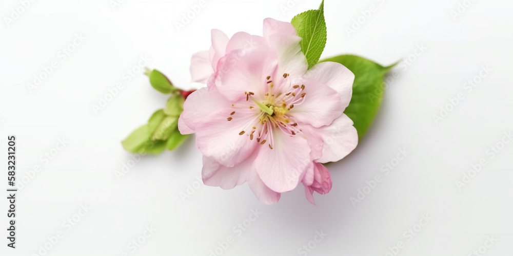 The Elegant Beauty of Japanese Cherry Blossoms Against a White Background. AI Generated Art. Whitespace, Wallpaper, Background. Beauty Concept. Timeless.