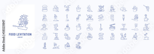 Food levitation icons, including icons like burger, cake, Donut, Noodle and more
